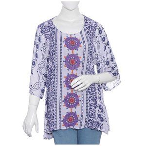White & Purple Viscose Embroider Mid Sleeve Blouse
